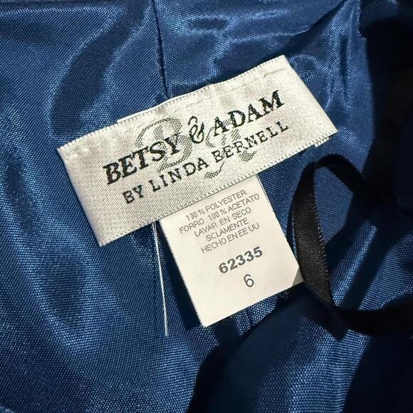 VTG Y2K Betsy & Adam Sapphire Blue Satin Ruffle Train Formal Maxi Halter Dress 6 - Picture 7 of 7